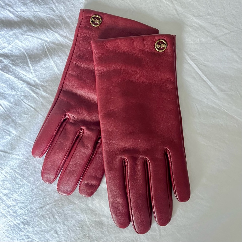 Coach Burgundy Leather Tech Gloves